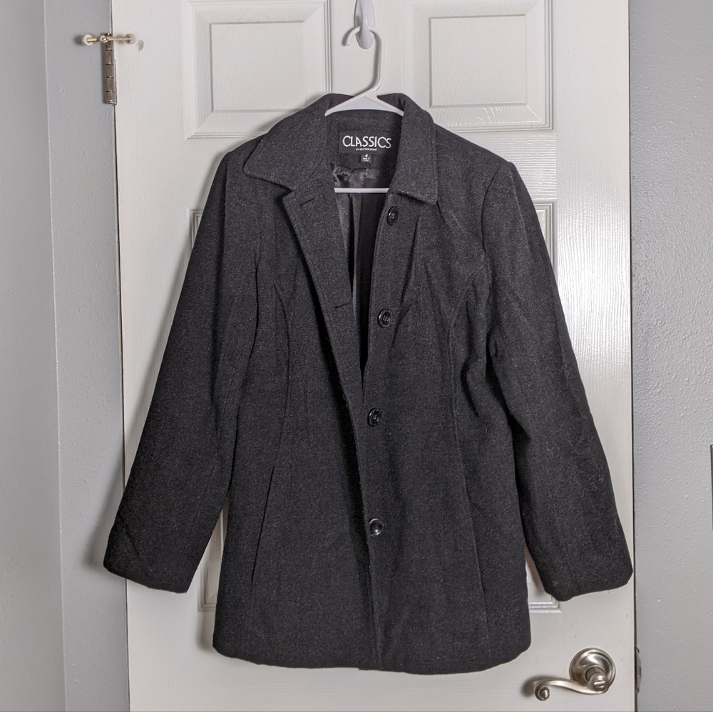 Vintage Wool Charcoal‎ Grey Long Button Up Peacoat by Kristen Blake Size 4